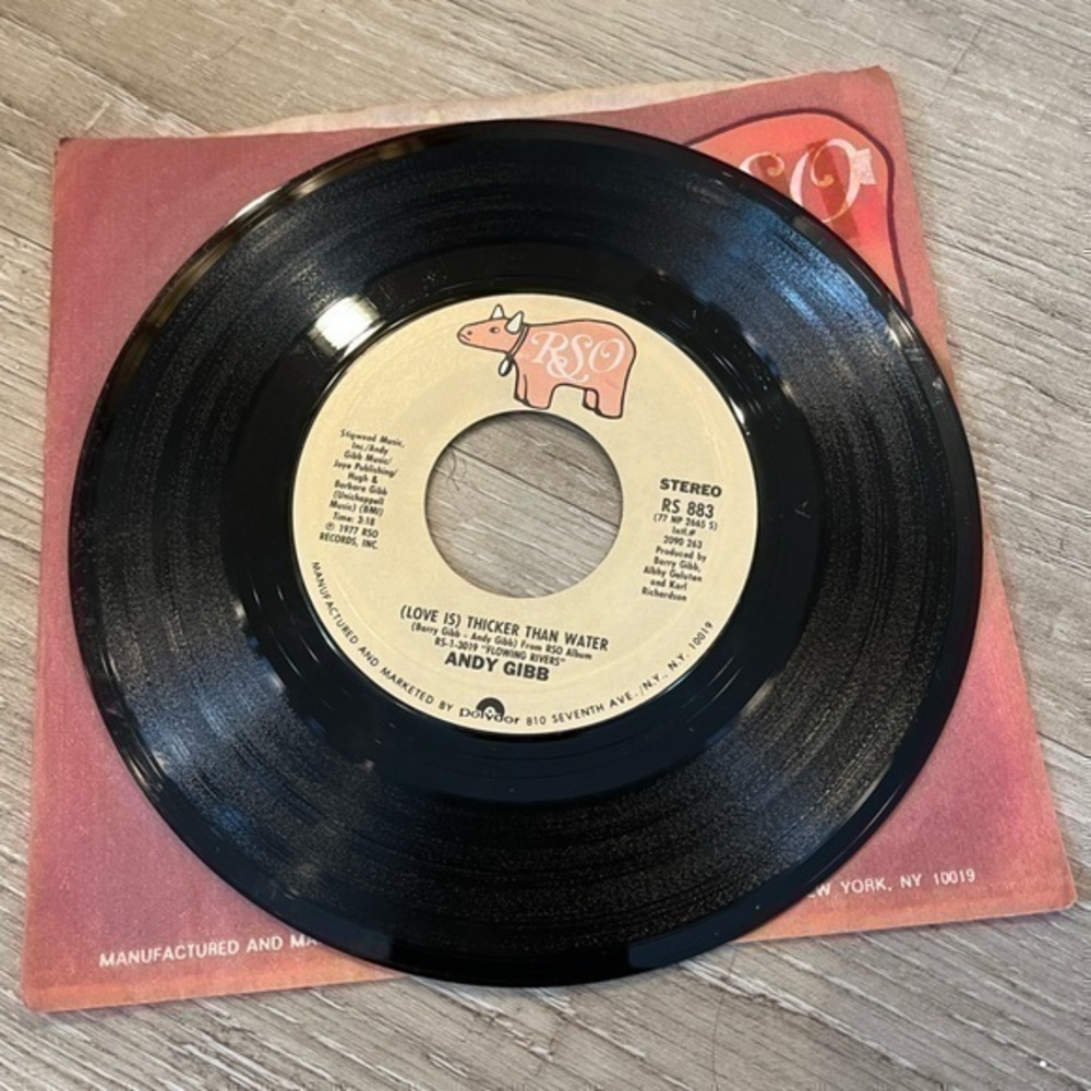 Vintage 1977 RSO Andy Gibb Love is Thicker than Water 45 Rpm Record Vinyl